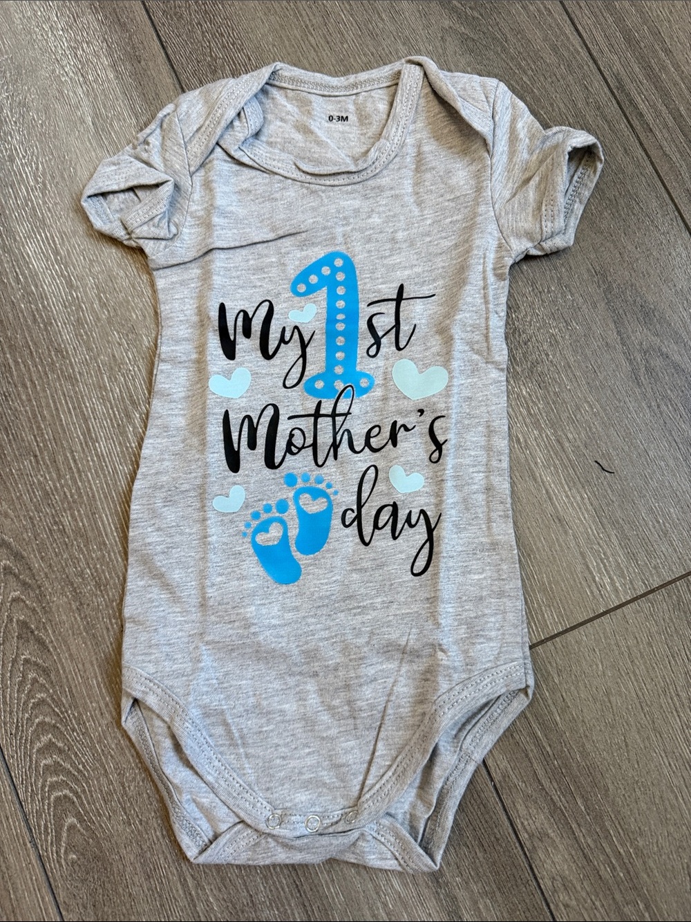 My 1st Mother's Day Baby Bodysuit - Gray with Blue Accents